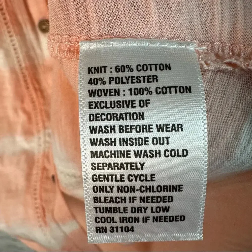 New Directions Womens Blouse Peach white tie-dye balloon sleeve bohemian hippie - Picture 7 of 10